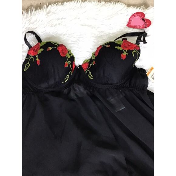 Morgan Taylor Women Vtg Sexy Black Sheer Babydoll nightgown & Thong  Sz. Sm NWT - Picture 5 of 10